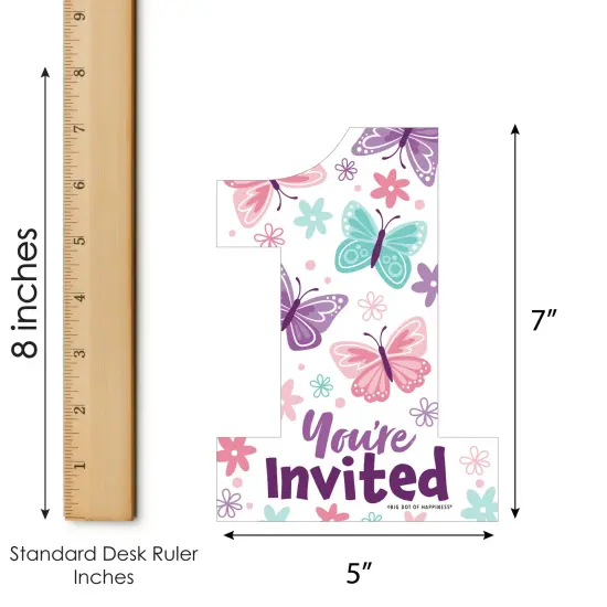 Big Dot of Happiness 1st Birthday Beautiful Butterfly - Shaped Fill-In Invitations Floral First Birthday Party Invitation Cards with Envelopes - 12 Ct {7}