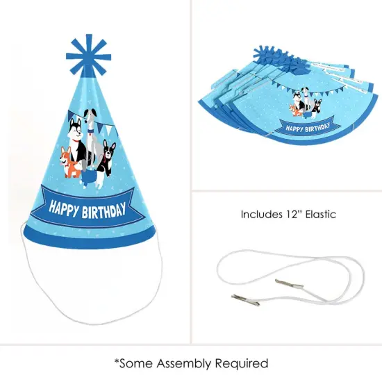 Big Dot of Happiness Pawty Like a Puppy - Cone Happy Birthday Party Hats for Kids and Adults - Set of 8 (Standard Size) {6}