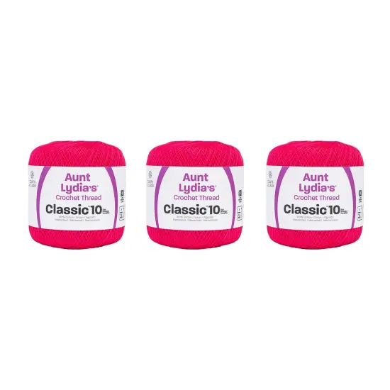 Aunt Lydia Classic Hot Pink Crochet - 3 Pack of 350y/320m - Cotton - Gauge 10 - Crochet {1}