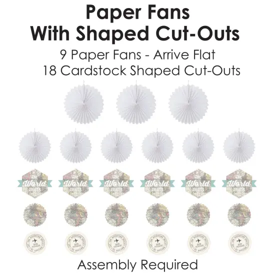 Big Dot of Happiness World Awaits - Hanging Travel Themed Party Tissue Decoration Kit - Paper Fans - Set of 9 {6}