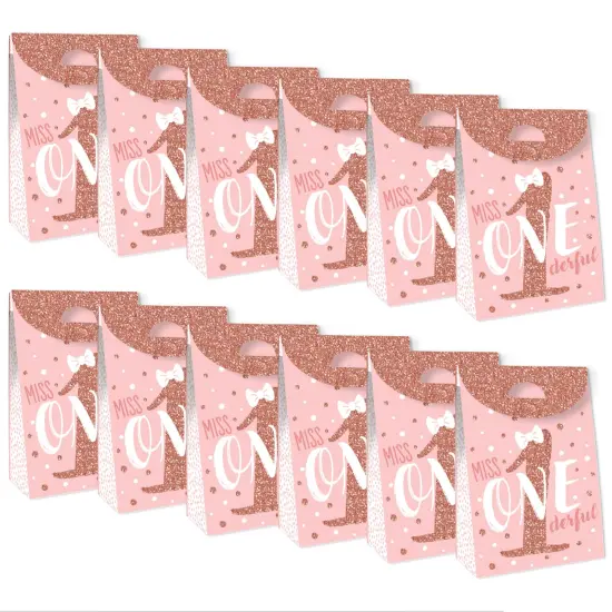 Big Dot of Happiness 1st Birthday Little Miss Onederful - Girl First Birthday Gift Favor Bags - Party Goodie Boxes - Set of 12 {6}