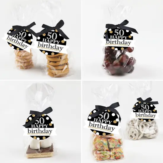Big Dot of Happiness Adult 50th Birthday - Gold - Birthday Party Clear Goodie Favor Bags - Treat Bags With Tags - Set of 12 {6}