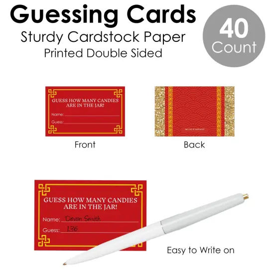 Big Dot of Happiness Lunar New Year Game - How Many Candies - 1 Stand and 40 Cards - Candy Guessing Game {7}