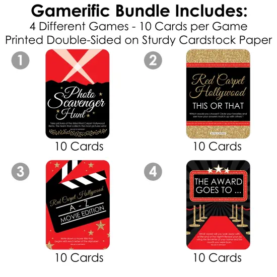 Big Dot of Happiness Red Carpet - 4 Movie Night Party Games - 10 Cards Each - Gamerific Bundle {4}