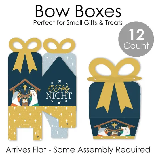 Big Dot of Happiness Holy Nativity - Square Favor Gift Boxes - Manger Scene Religious Christmas Bow Boxes - Set of 12 {7}