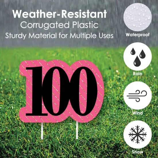 Big Dot of Happiness Chic 100th Birthday - Pink, Black and Gold - Yard Sign and Outdoor Lawn Decorations - Happy Birthday Party Yard Signs - Set of 8 {4}