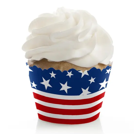 Big Dot of Happiness Stars and Stripes - Memorial Day, 4th of July, & Labor Day USA Patriotic Party Cupcake Decor - Party Cupcake Wrappers - Set of 12 {1}