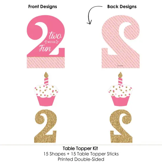 Big Dot of Happiness 2nd Birthday Girl - Two Much Fun - Second Birthday Party Centerpiece Sticks - Table Toppers - Set of 15 {6}
