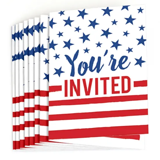 Big Dot of Happiness Stars and Stripes - Fill-in Memorial Day, 4th of July and Labor Day USA Patriotic Party Invitations (8 Count) {3}