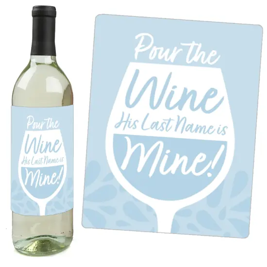 Big Dot of Happiness Dusty Blue Elegantly Simple - Wedding or Bridal Shower Guest Party Favors Decorations- Wine Bottle Label Stickers - Set of 4 {6}