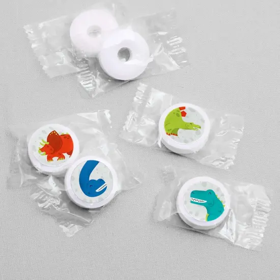 Big Dot of Happiness Roar Dinosaur - Dino Mite T-Rex Baby Shower or Birthday Round Candy Sticker Favors - Labels Fits Chocolate Candy (1 sheet of 108) {4}