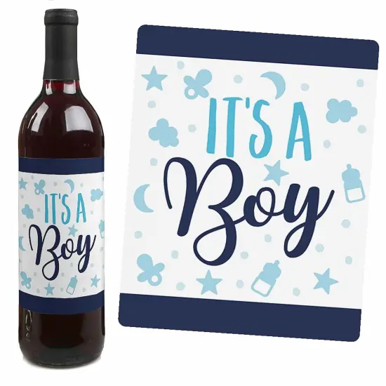 Big Dot of Happiness It's a Boy - Blue Baby Shower Decorations for Women and Men - Wine Bottle Label Stickers - Set of 4 {7}