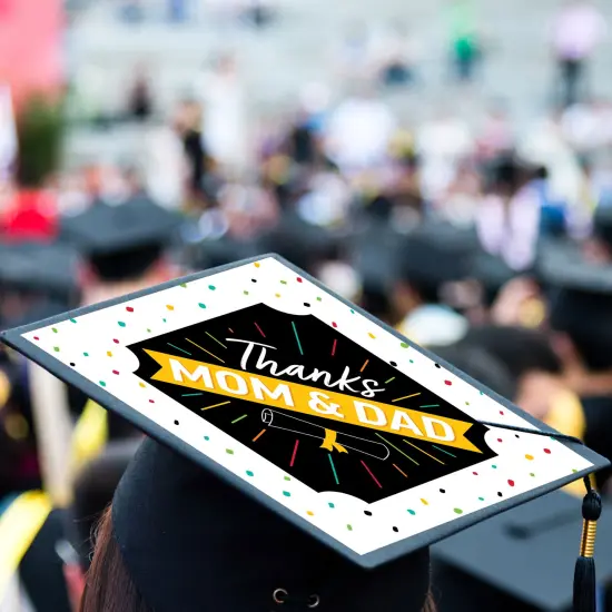 Big Dot of Happiness Thanks Mom and Dad - Graduation Cap Decorations Kit - Grad Cap Cover {4}