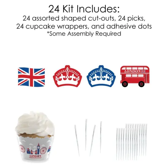 Big Dot of Happiness Cheerio, London - Cupcake Decoration - British UK Party Cupcake Wrappers and Treat Picks Kit - Set of 24 {6}