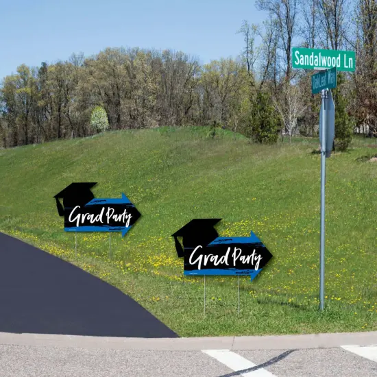 Big Dot of Happiness Blue Grad - Best is Yet to Come - 2 Royal Blue Arrows and 1 Welcome/Thank You Lawn Sign - Double Sided Yard Sign Set - 3 Pieces {6}