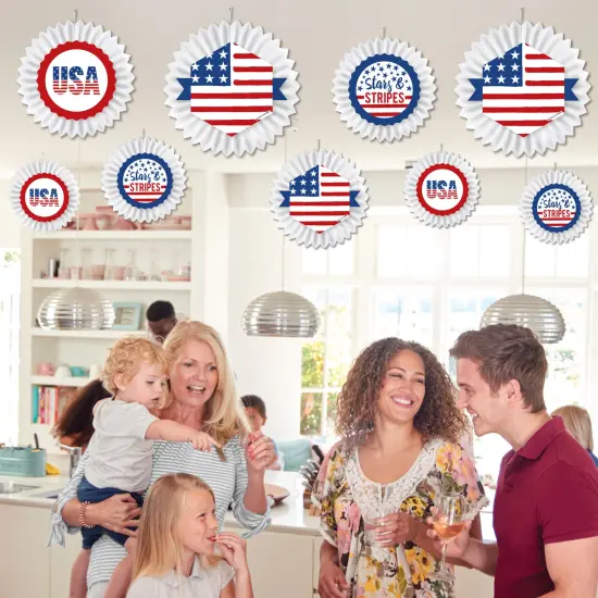 Big Dot of Happiness Stars & Stripes - Hanging Patriotic Party Tissue Decoration Kit - Paper Fans - Set of 9 {4}