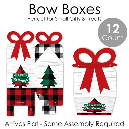 Big Dot of Happiness Holiday Plaid Trees - Square Favor Gift Boxes - Buffalo Plaid Christmas Party Bow Boxes - Set of 12 {7}