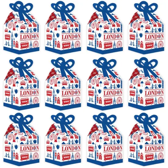 Big Dot of Happiness Cheerio, London - Square Favor Gift Boxes - British UK Party Bow Boxes - Set of 12 {6}