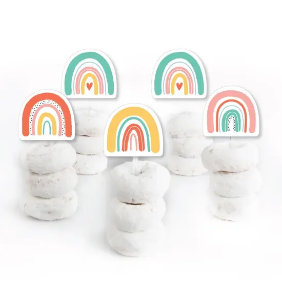 Big Dot of Happiness Hello Rainbow - Dessert Cupcake Toppers - Boho Baby Shower and Birthday Party Clear Treat Picks - Set of 24 {6}