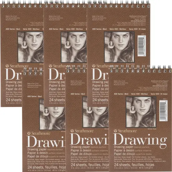 Multipack of 6 - Strathmore Medium Drawing Spiral Paper Pad 4"X6"-24 Sheets {1}