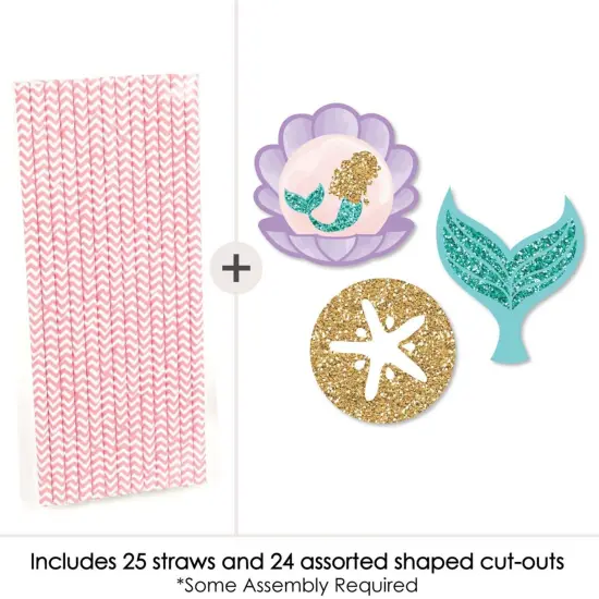 Big Dot of Happiness Let's Be Mermaids Paper Straw Decor - Baby Shower or Birthday Party Striped Decorative Straws - Set of 24 {4}