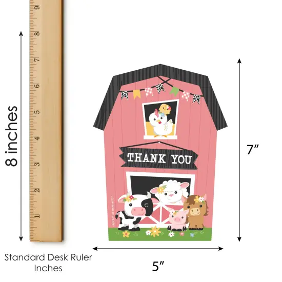 Big Dot of Happiness Girl Farm Animals - Shaped Thank You Cards Pink Barnyard Baby Shower or Birthday Party Thank You Note Cards with Envelopes 12 Ct {7}