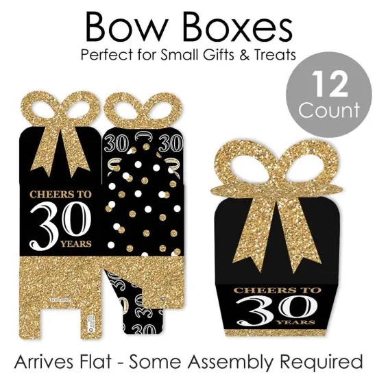 Big Dot of Happiness Adult 30th Birthday - Gold - Square Favor Gift Boxes - Birthday Party Bow Boxes - Set of 12 {7}