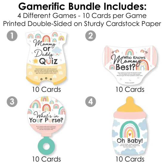 Big Dot of Happiness Hello Rainbow - 4 Boho Baby Shower Games - 10 Cards Each - Gamerific Bundle {4}