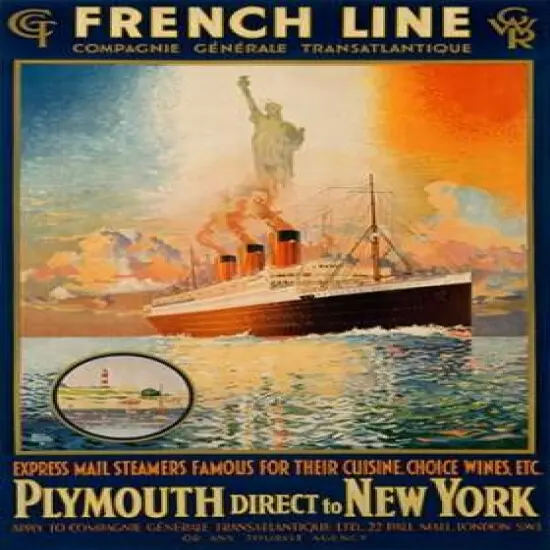 French Line/Plymouth to New York/??Paris?? Poster Print byHarry Hudson Rodmell - Item # VARPDX295872 {1}