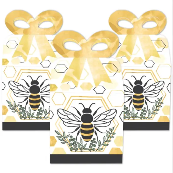 Big Dot of Happiness Little Bumblebee - Square Favor Gift Boxes - Bee Baby Shower or Birthday Party Bow Boxes - Set of 12 {3}