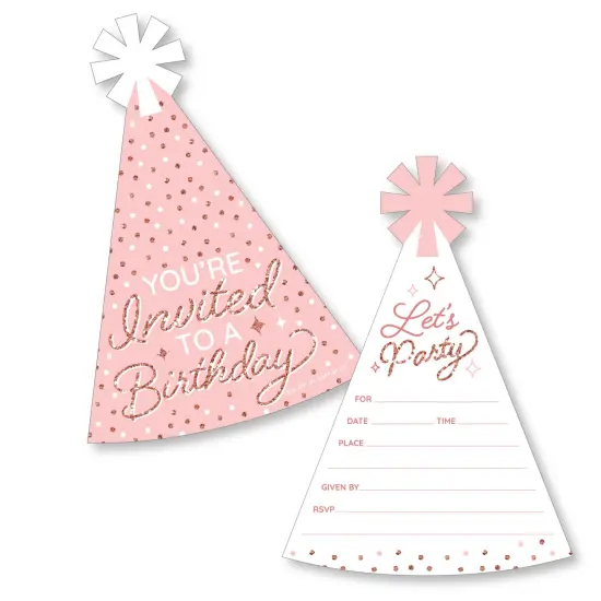 Big Dot of Happiness Pink Rose Gold Birthday - Shaped Fill-In Invitations - Happy Birthday Party Invitation Cards with Envelopes - Set of 12 {1}