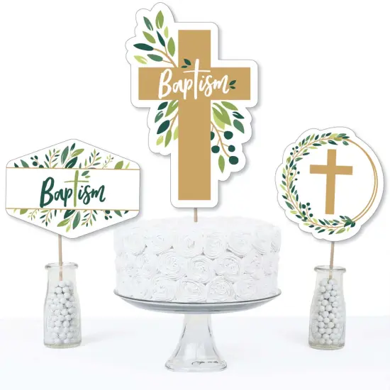 Big Dot of Happiness Baptism Elegant Cross - Religious Party Centerpiece Sticks - Table Toppers - Set of 15 {4}