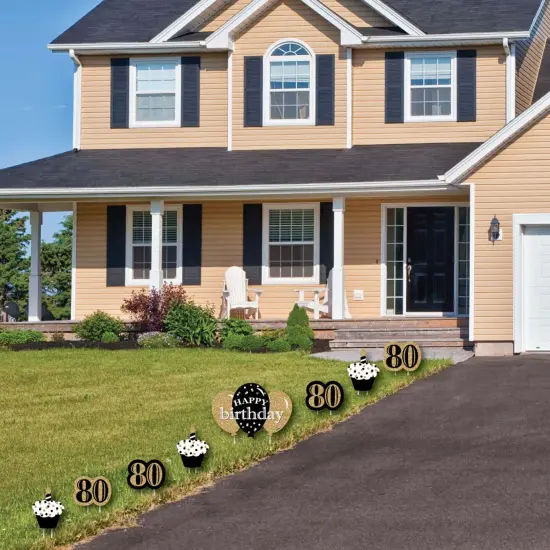 Big Dot of Happiness Adult 80th Birthday - Gold - Yard Sign and Outdoor Lawn Decorations - Happy Birthday Party Yard Signs - Set of 8 {3}