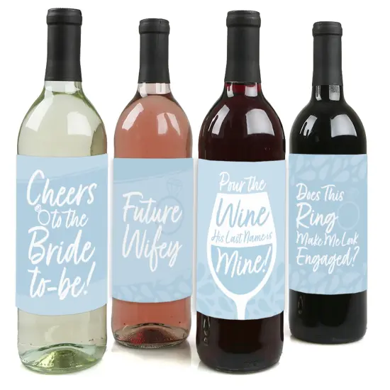 Big Dot of Happiness Dusty Blue Elegantly Simple - Wedding or Bridal Shower Guest Party Favors Decorations- Wine Bottle Label Stickers - Set of 4 {1}