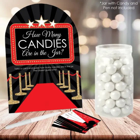 Big Dot of Happiness Red Carpet - How Many Candies Movie Night Party Game - 1 Stand and 40 Cards - Candy Guessing Game {3}