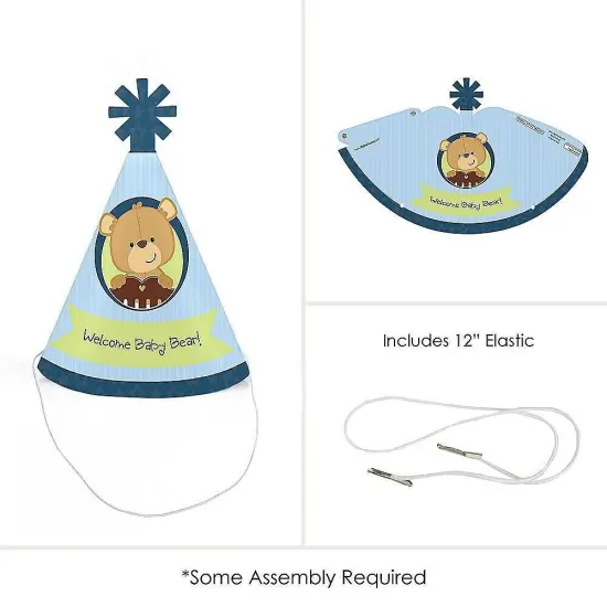 Big Dot of Happiness Baby Boy Teddy Bear - Mini Cone Baby Shower Party Hats - Small Little Party Hats - Set of 8 {6}