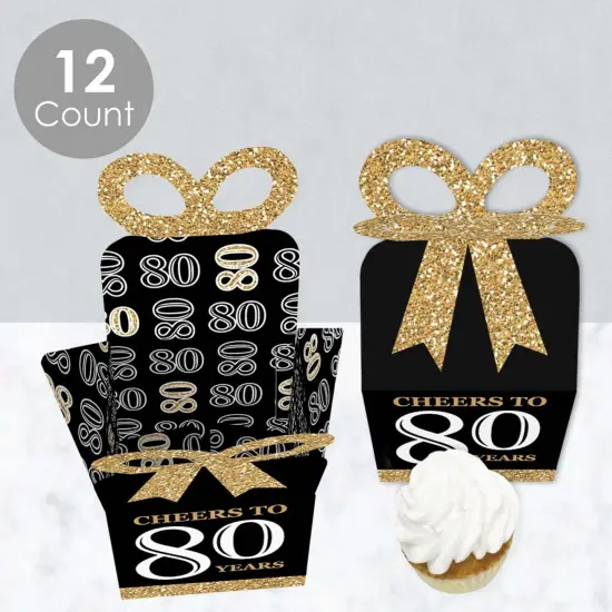 Big Dot of Happiness Adult 80th Birthday - Gold - Square Favor Gift Boxes - Birthday Party Bow Boxes - Set of 12 {4}