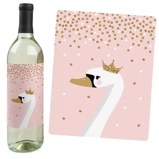 Big Dot of Happiness Swan Soiree - White Swan Baby Shower or Birthday Party Decorations for Women and Men - Wine Bottle Label Stickers - Set of 4 {6}