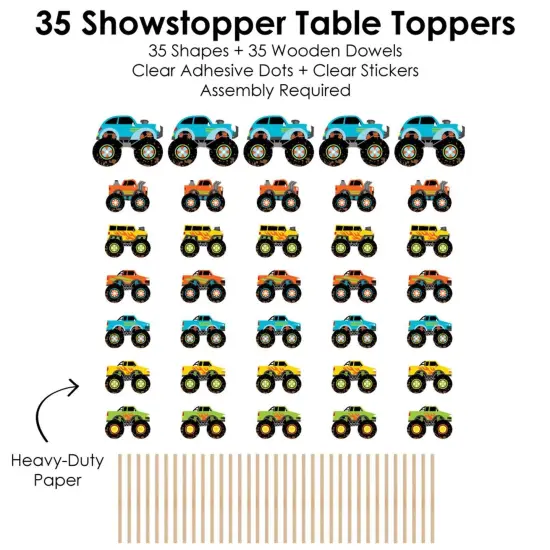 Big Dot of Happiness Smash and Crash - Monster Truck - Boy Birthday Party Centerpiece Sticks - Showstopper Table Toppers - 35 Pieces {7}
