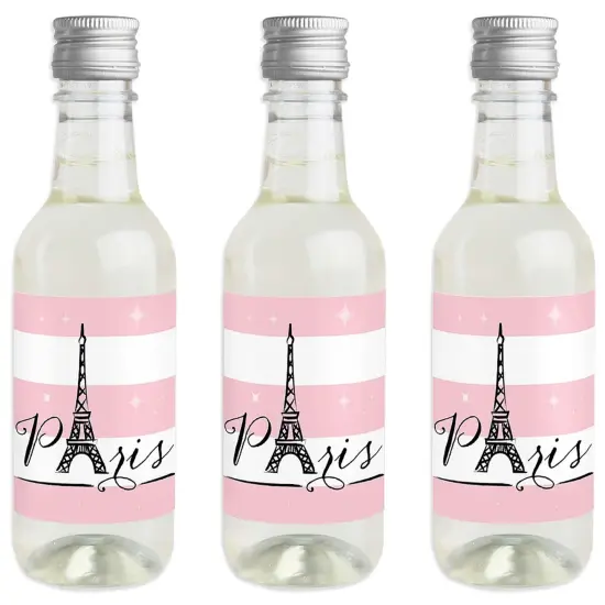 Big Dot of Happiness Paris, Ooh La La - Mini Wine & Champagne Bottle Label Stickers - Paris Themed Baby Shower Birthday Party Favor Gift - Set of 16 {1}