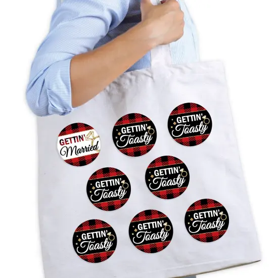 Big Dot of Happiness Flannel Fling Before The Ring - 3 inch Buffalo Plaid Bachelorette Party Badge - Pinback Buttons - Set of 8 {3}