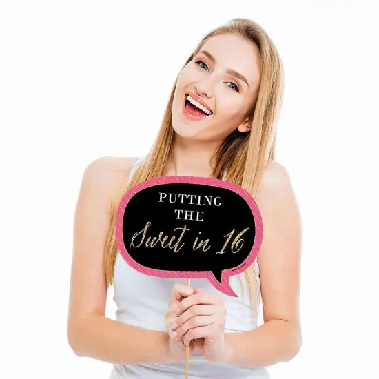 Big Dot of Happiness Funny Chic Sweet Sixteen Birthday - Pink, Black and Gold - 16th Birthday Party Photo Booth Props Kit - 10 Piece {3}