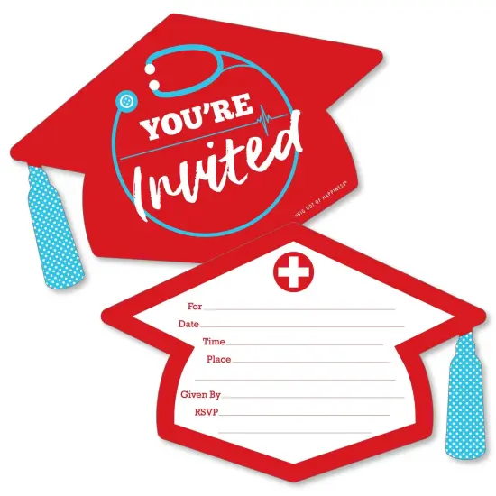 Big Dot of Happiness Nurse Graduation - Shaped Fill-in Invitations - Medical Nursing Graduation Party Invitation Cards with Envelopes - Set of 12 {1}