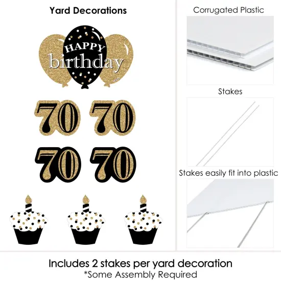 Big Dot of Happiness Adult 70th Birthday - Gold - Yard Sign and Outdoor Lawn Decorations - Happy Birthday Party Yard Signs - Set of 8 {6}