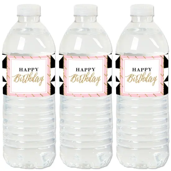 Big Dot of Happiness Chic Happy Birthday - Pink, Black and Gold - Birthday Party Water Bottle Sticker Labels - Set of 20 {1}