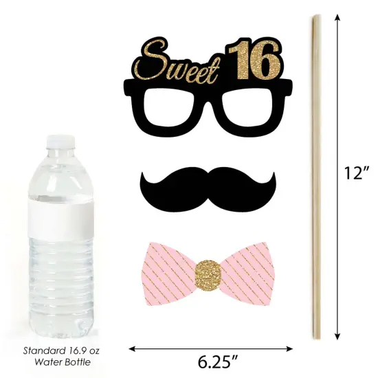 Big Dot of Happiness Chic 16th Birthday - Pink, Black and Gold - Photo Booth Props Kit - 20 Count {6}