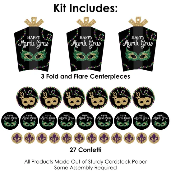 Big Dot of Happiness Mardi Gras - Masquerade Party Decor and Confetti - Terrific Table Centerpiece Kit - Set of 30 {4}