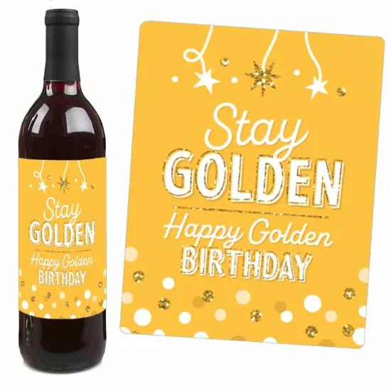 Big Dot of Happiness Golden Birthday - Happy Birthday Party Decorations for Women and Men - Wine Bottle Label Stickers - Set of 4 {4}