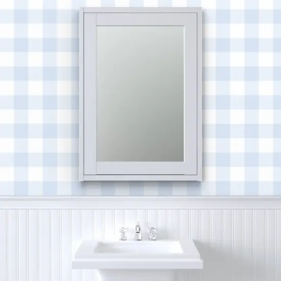 Pre-Pasted Wallpaper 2FT Wide Blue Pastel Buffalo Large Scale Pale Picnic Gingham Checkered Tartan Plaid Country Cottage Farmhouse Custom Pre-pasted Wallpaper by Spoonflower {6}