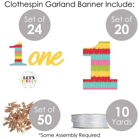 Big Dot of Happiness 1st Birthday Let's Fiesta - Fiesta First Birthday Party DIY Decorations - Clothespin Garland Banner - 44 Pieces {6}